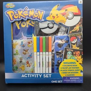 NEW Pokemon Art Activity Set Coloring Book-Velvet Posters-Stencil-Stickers 2016.